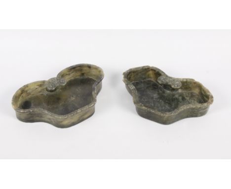 Two Chinese jade shaped dishes, 6" wide (restored)