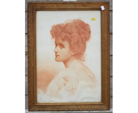 A late 19th Century sepia aquatint, portrait of a woman, in gilt frame