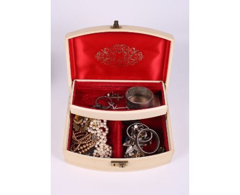 Two jewellery boxes containing a selection of costume and other jewellery to include a Scottish silver sash pin, an engraved 