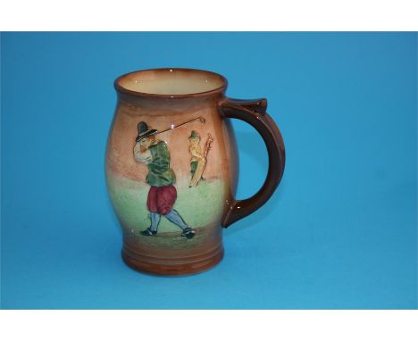 A Royal Doulton Seriesware  "Golfing" pattern bulbous shaped tankard, decorated with a golfer putting, with caddy standing by