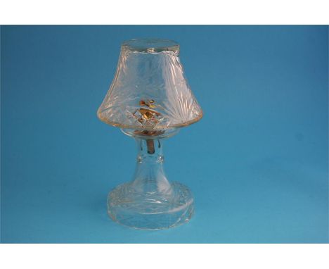 A cut glass table lamp and shade.  28 cm high