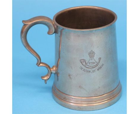 A Durham Light Infantry tankard 1914-1930 presented by Captain J.N.O. Rogers to the Sergeant's Mess.