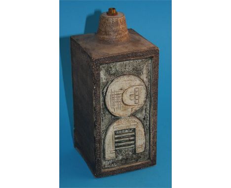 A Troika pottery table lamp decorated with geometric sides, monogrammed SL and marked in pen.  28 cm high