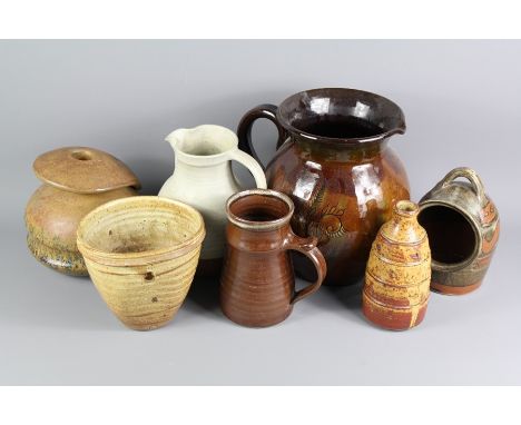 A Quantity of English Studio Pottery. This lot includes John Jelfs pot, approx 19 cms, a brown-glazed salt store approx 20 cm