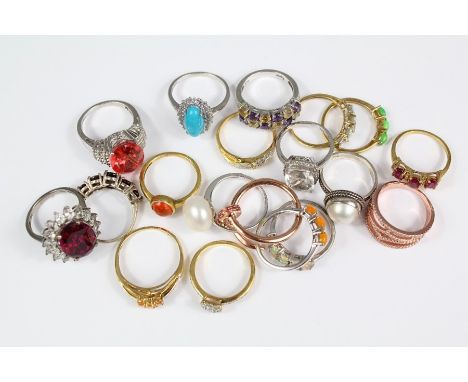 Twenty Silver Mounted and Semi-Precious Stone Rings, including Pearl, Amethyst, Garnet, various sizes.