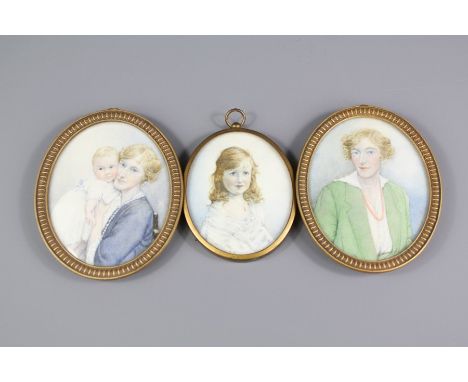 Early 20th Century Portrait Miniatures of Victoria Elizabeth Garrett entitled No1 Pink Coral and another of the same sitter w