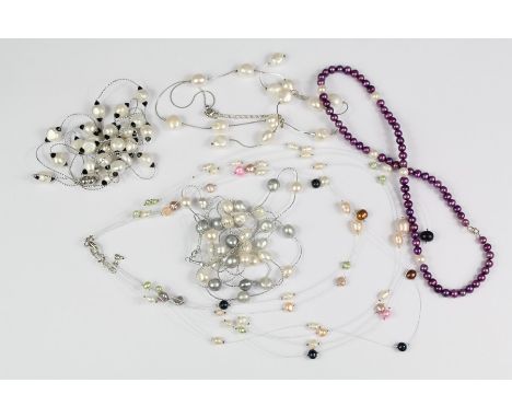 Fresh Water Pearl Necklaces: One white fresh water pearl necklace, pearls on white metal chain, pearls approx 10 mm, approx 4
