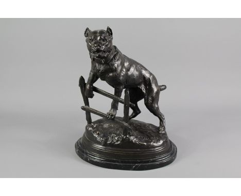 After C. Valton French (1851-1918) Bronze Study of a Mastiff, approx 25 w x 28 h cms, raised on an oval black marble plinth.