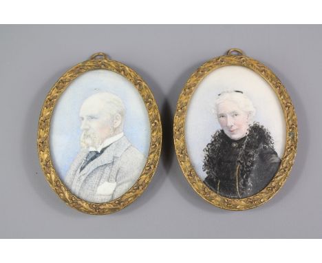 Two Edwardian Portrait Miniatures, depicting a senior couple, approx 5.5 x 8 cms.