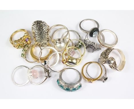 Twenty Silver Mounted and Semi-Precious Stone Rings, including Pearl, Amethyst, various sizes.