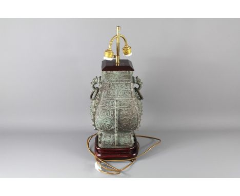 Decorative Living - Contemporary Blue and White Lamp Base and Shade, approx 72 cms excluding the shade together with another 
