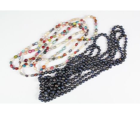 Fresh Water Pearls: Two Multi-coloured and black pearl necklace, approx 180 cms. (2)&nbsp;