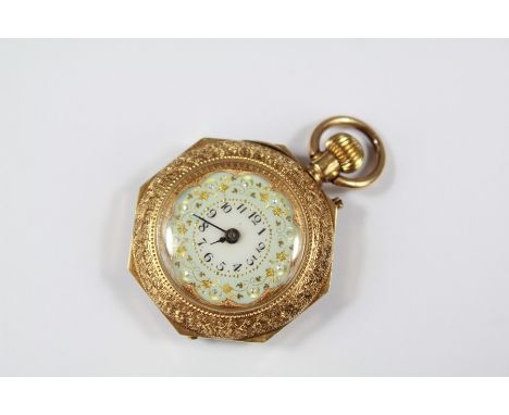 Antique French 18ct Gold and Enamel Lady's Pocket Watch. The watch stamped with Continental 18k marks and Depose patent marks