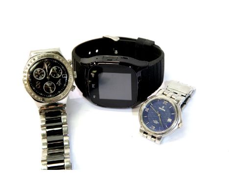 Three gents wristwatches; Swatch Irony and Festina and a Smart watch. All require batteries.P&amp;P Group 1 (£14+VAT for the 