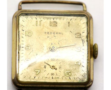 Vintage gold plated gents Federal Swiss made wristwatch. P&amp;P Group 1 (£14+VAT for the first lot and £1+VAT for subsequent