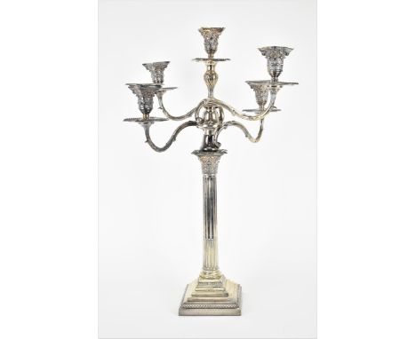 A late Victorian silver single convertible five light candelabra, London 1896, possibly by Fordham & Faulkner, the arms with 