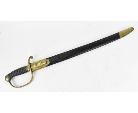 A 19th century police officer short sword/hanger, with shagreen grip and brass pommel, with regulation brass-mounted leather 