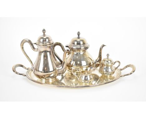 A 20th century Italian silver teaset by Greggio, comprising a teapot, hot water pot, lidded sugar pot, milk jug, and twin-han