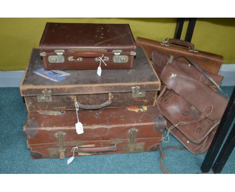 Three Vintage Suitcase, Two Satchels, and a Briefcase 