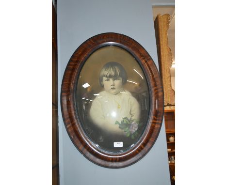 Edwardian Photographic Portrait of a Young Girl in an Oval Convex Glass Frame 