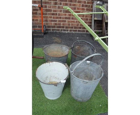 Four Vintage Galvanised and Enamel Buckets 