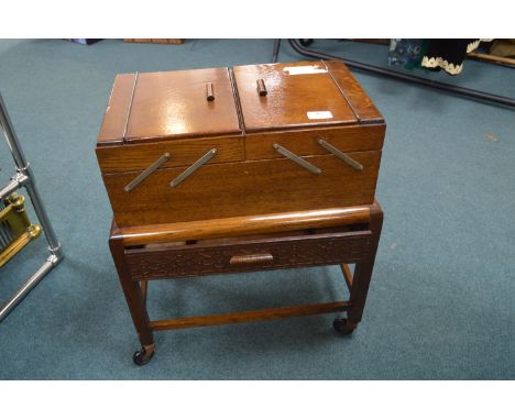 Vintage Sewing Box on Wheeled Stand 