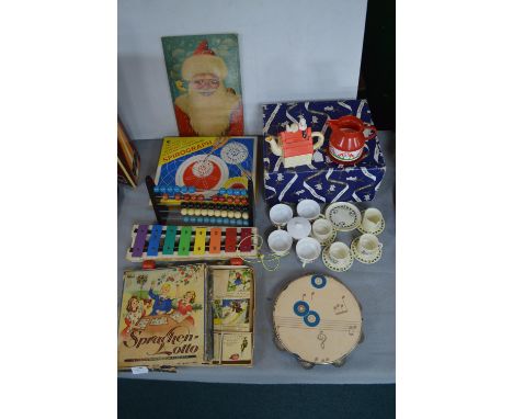 Vintage Toys Including Snoopy Tea Set, Pop-Up Christmas Books, Spirograph, etc. 