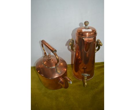 Vintage Copper &amp; Brass Coffee Pot by Ash's of London, and a Victorian Copper Kettle 