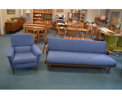 1960's Danish Afromosia Sofa Bed in Original Upholstery, and Matching Armchair 