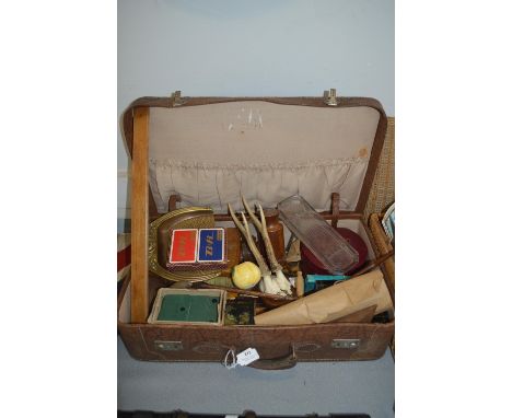 Case of Vintage Collectible Items, Workbox, Ink Stand, etc. 