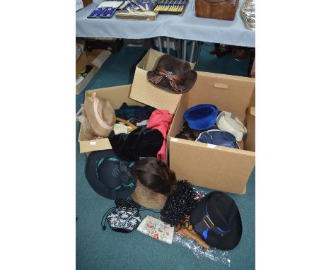 Two Boxes of Vintage Ladies Hats etc. 