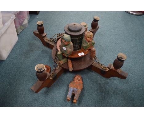 Austrian Carved Wooden Light Fitting with Painted Comical Characters 