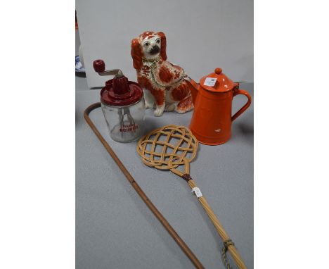 Vintage Items Including Enamel Coffee Pot, Flatback Spaniel, etc. 