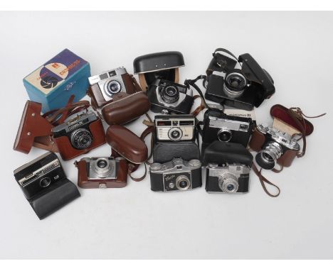 A collection of 35mm and Instamatic cameras including Yashica, Zeiss Icon, Cosmic, Finetta and Kodak