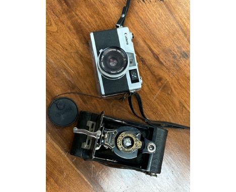 A Canon Canonet 28 compact film camera with 40mm lens together with a No.2 Folding Brownie (2) 