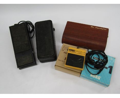 A Frontline Wah pedal, Casio VP-E volume pedal, Korg pedal switch and Logarhythm effects system 