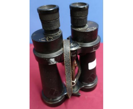 Pair of Barr &amp; Stroud military issue binoculars, no.1900A with broad arrow marks, leather eye covers 