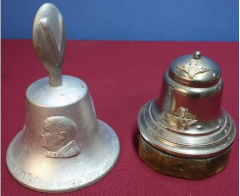 Churchill victory bell and a silver plated parachute regimental inkwell (2) 