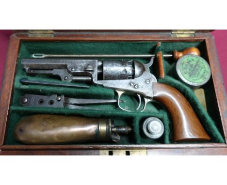 Cased Colt .31 pocket revolver the 3 1/4 inch octagonal barrel engraved address Col.Colt London, the cylinder engraved with c