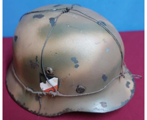 German style steel helmet with leather liner and chin strap (possible reenactors/replica item) 