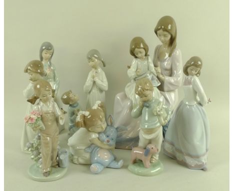 A group of four Lladro figurines, comprising First Sampler, 5767, 30cm, Sweet and Shy, 6754, 23cm, Teaching to Pray, 4779, 22