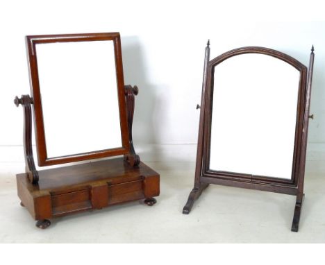 A late Georgian mahogany toilet mirror, with domed rectangular plate, 38 by 28 by 55.5cm high, together with a Victorian maho