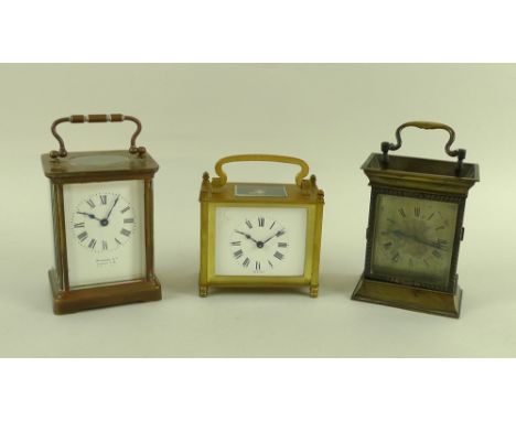 A selection of carriage clocks, to include one example with pocket watch movement by James Snelling (fl. 1712 - 1751), bevell