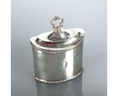 EDWARDIAN SILVER TEA CADDY maker George Nathan & Ridley Hayes, of oval form with beaded rim and concave lid, Chester 1909, ap