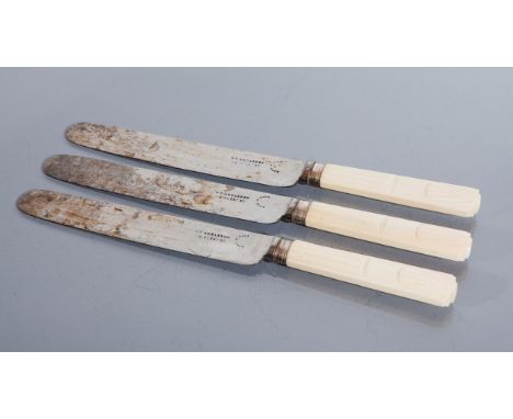 SET OF NINE ART DECO IVORY HANDLED TABLE KNIVES with steel blades, 7.5cm long 