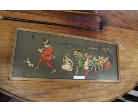 Victorian lithograph - The Pied Piper, possibly by Raphael Tuck, in oak frame and glazed