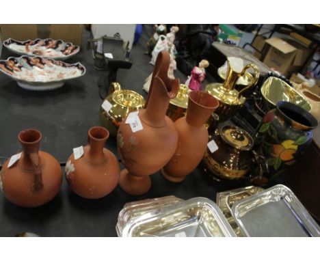 19th Century Teapot together with collection of 4 Redware Vases and Another Vase