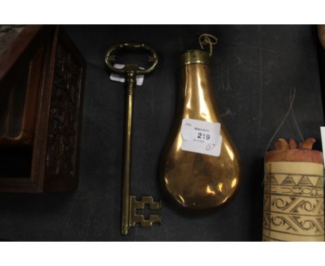 Copper Powder Flask and Brass Key