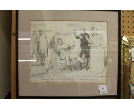 Lithograph Cartoon ' Administering a Butler Dose to a Fractious Patient'