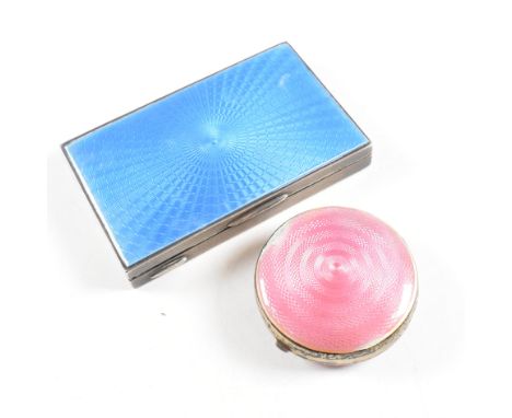 An Art Deco hallmarked silver and guilloche enamel compact and cigarette case.&nbsp; The lot to include a hallmarked silver c
